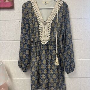 Navy and Cream Crochet Trim Dress boho ya Los Angeles